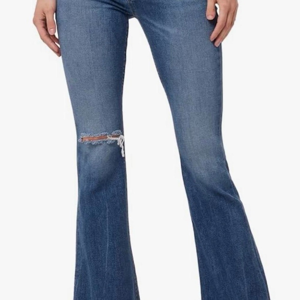 Hudson Jeans Blue Flare Jeans with Knee Rip